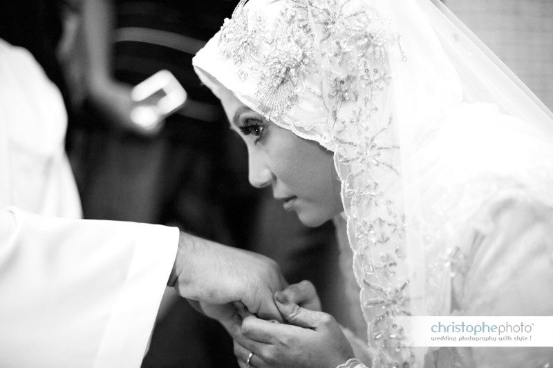 Muslim bride at the mosque for the wedding in Malaysia