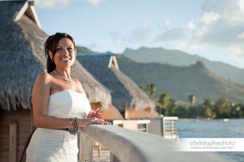 bride looking at the island of moorea